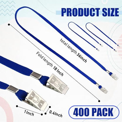 Patelai 400 Pack Double Clip Lanyards Bulk Face Mask Lanyards, Blue - color: Blue