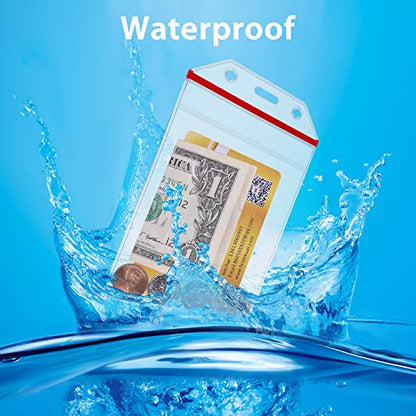 Wisdompro 10 Pack Vertical Thick Clear ID Badge Holder with Ziplock, Red - color: Red Zip, size: 10 Pack Vertical