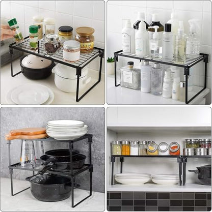 Tomorotec 2-Pack Stackable Kitchen Storage Shelf Rack Metal Cabinet Shelves