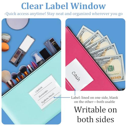 2 Pack PU Leather Money Bags with Zipper & Label, Light Blue & Rose Red - color: Light Blue & Rose Red