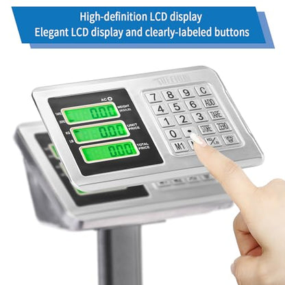 TUFFIOM 661lbs Electronic Industrial Commercial Platform Scale,Stainless Steel High-Definition LCD Display,Digital Floor Heavy Duty,Luggage Package Price Computing Postal Shipping Mailing，Grey - color: 661lbs Grey