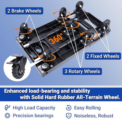 Upgraded 600LBS Heavy Duty Folding Hand Truck Dolly, Light Weight Utility Dolly Platform Cart with 7 Wheels, Brakes, Handle Lock, and 2 Elastic Ropes for Luggage, Moving, Shopping Use - style: 600 lbs, 7 Wheels