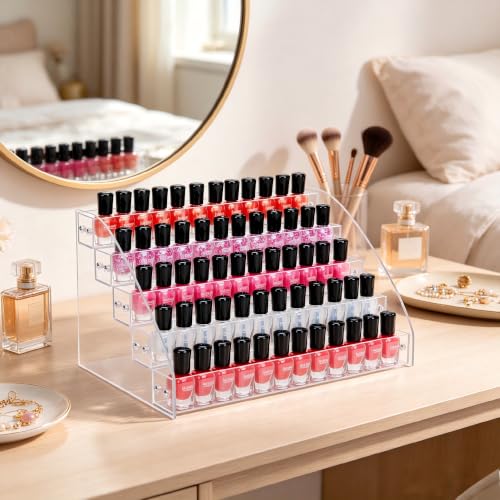 KINGROW Nail Polish Organiser 5 Tier Clear Desktop Rack Easy Assembly - size: 5 Layers