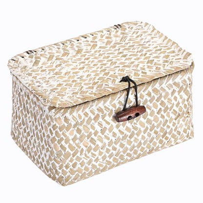 Hipiwe Wicker Shelf Basket Box Mini Seagrass Baskets with Lid,6.1"x4"x3.3" - color: Whitewash color, size: 6.1" x 4" x 3.3"