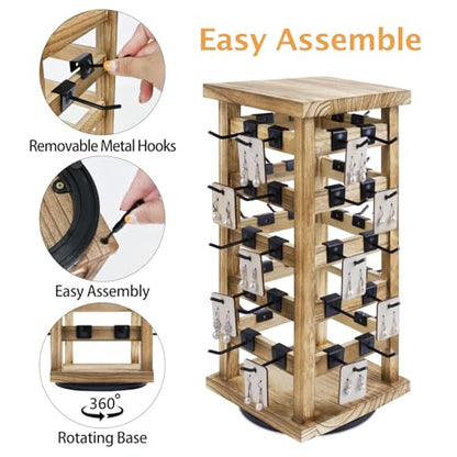 Ikee Design 5 Tiers Wood Rotating Jewelry Earring Display 42 Hooks - color: 4 side, Oak, 42 hooks