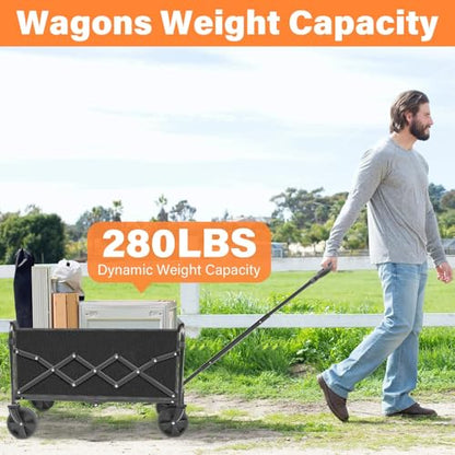 Wagons Carts Foldable, 360lbs Collapsible Wagon Cart with Wheels - color: Orange