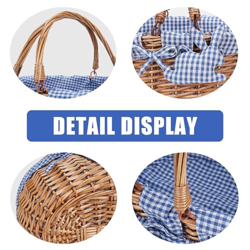 G GOOD GAIN Wicker Picnic Basket with Double Folding Handles,Willow Picnic Hamper,Natural Hand Woven Easter Basket,Easter Eggs and Candy Basket,Bath Storage,Gift Packing Basket.Blue - color: Blue