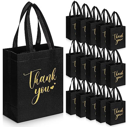 Sweetude 30 Thank You Non Woven Gift Bag Bulk, 10 x 8 x 4 Inch, Black - color: Black, size: 10 X 8 X 4 Inch