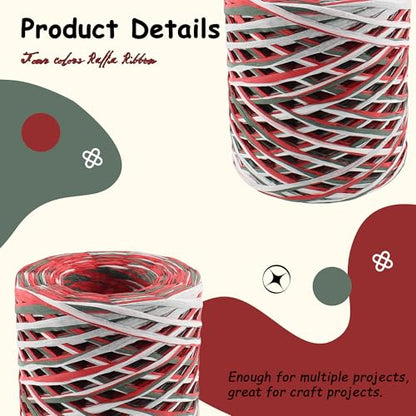 492 Feet Raffia Paper Ribbon, Red White Green - color: 3 color-red white green