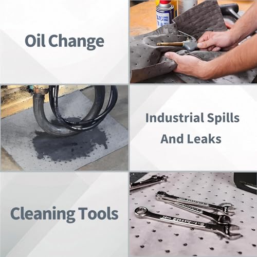 Oil Absorbent Pads 100 Pcs- 9.8 x 13 Inch-Universal Leak, Drip, and Spill Control, Garage Accessories Absorbent Mat for Oil Water, Ideal for Extra-Heavy Spills