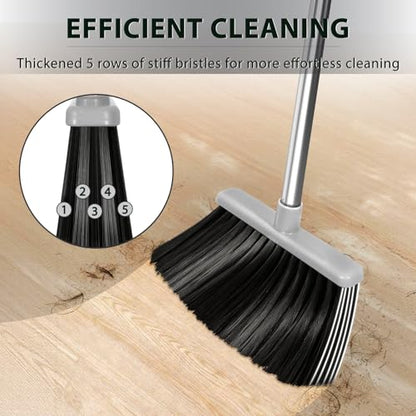YZO Broom and Dustpan Set, 54.33 Inch Long Handle Standing Design, Dustpan Front Rubber Tight Seal, Broom with 5 Layer Bristles, Suitable for Bedroom, Yard, Office and Apartment(Gray&Black) - color: Gray&black
