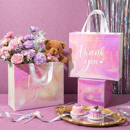 Sweetude 30 Thank You Non Woven Gift Bag, 11 x 12 x 5 Inch, Laser Pink - color: Laser Pink, size: 11 X 12 X 5 Inch