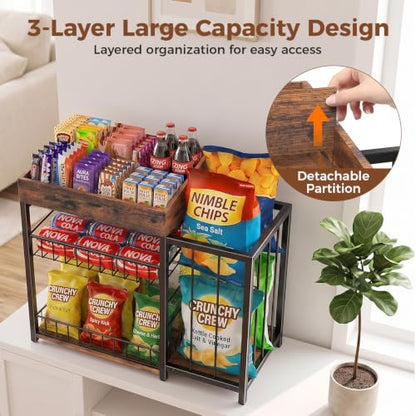 Snack Organizer for Countertop, Adjustable Compartment&Frame Basket - size: 60×28×52cm