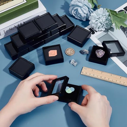 BENECREAT 24Pcs Black Gemstone Display Box, 2x2x0.8Inch Jewelry Box Container with Clear Top Lids for Gems, Festival Wedding Jewelry Packaging - color: Black