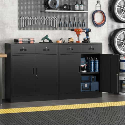Metal Storage Cabinet, 36" Locking Cabinet with 2 Drawers & Shelves - color: Black, size: 36"H×32"W×16"D-2Drawer