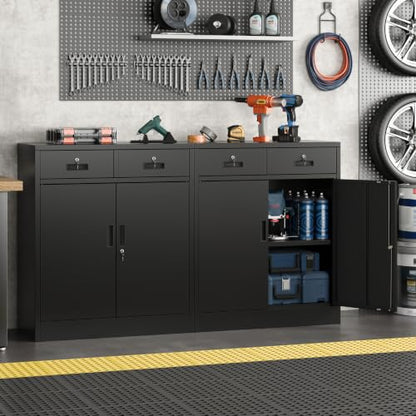 Metal Storage Cabinet, 36" Locking Cabinet with 2 Drawers & Shelves - color: Black, size: 36"H×32"W×16"D-2Drawer