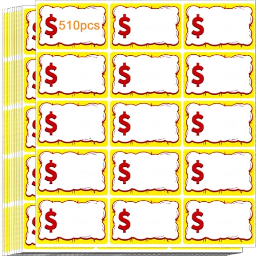 510 PCS Removable Garage Sale Price Stickers, 3"x2" Price Stickers for Yard Sales, Flea Markets, County Fairs & Retail Use, Pricemarker Labels, Colours Round Price Tags