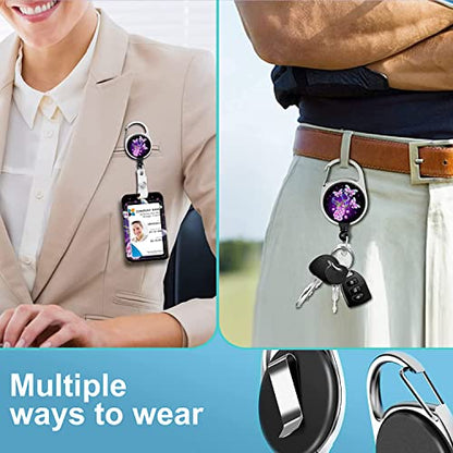 Badge Lanyard and ID Badge Holder, Retractable Badge Reels with Carabiner Reel Belt Clip, Strap Lanyard with Lobster Clasp for Badge Holders, Nurse Teacher Office Gifts(BLC-Purple Butterfly) - color: Blc-purple Butterfly
