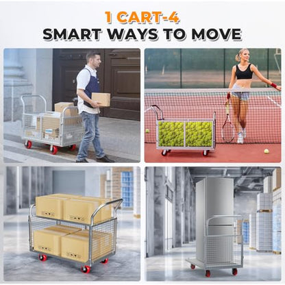40" Lx24 W 6-in-1 Platform Truck Push Cart Dolly with Fenced, Industrial Foldable Hand Trucks with 2700LB Weight Capacity Large Size for Easy Storage and Wheels