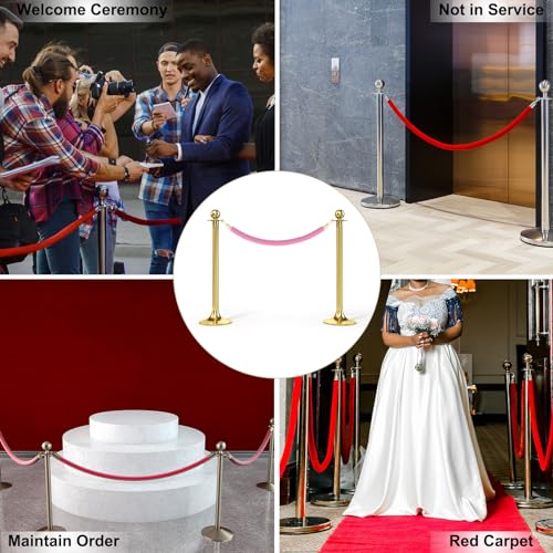 PATIKIL 5 Feet Pink Velvet Stanchion Rope, 6 Pack Crowd Control Barrier Rope with Snap Hooks for Posts Stands Queue Divider of Hotel Theater, Golden - color: Pink, size: 5 Feet