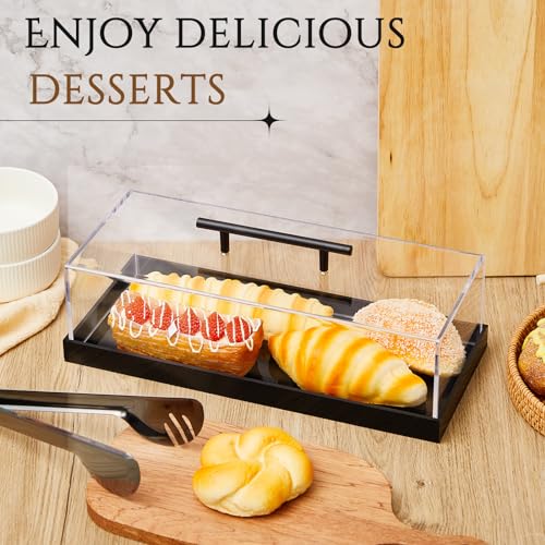 FoldTier 2 Pcs Acrylic Pastry Display Case, Bakery Dessert Tray, Black