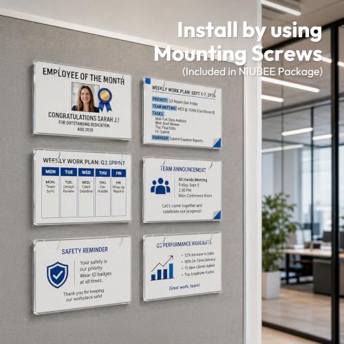 NIUBEE Acrylic Sign Holder 4x6 Horizontal Wall Mount 6 Pack - size: Horizontal 6 Pack 4" x 6"