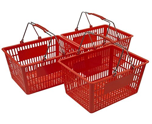 Only Holds Shopping Baskets Set of 3 Red Baskets with Wire Handles
