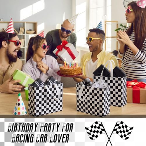 Abbylike 30 Pcs Checkered Racing Gift Bags Bulk, Large Reusable Tote Bags - style: Checkered Racing