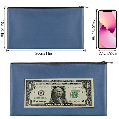 2 Pieces Money Bags with Zipper, 11x6.1 inch Money Pouch, Bank Bag, Cash Bag, Check Wallet, Cosmetics(navy) - color: Blue, size: 2 Pieces
