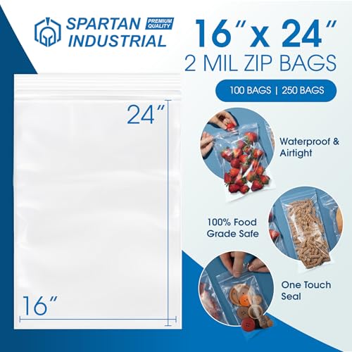 16” X 24” (100 Count) 2 Mil Clear Reclosable Zip Plastic Poly Bags - size: 16” X 24”