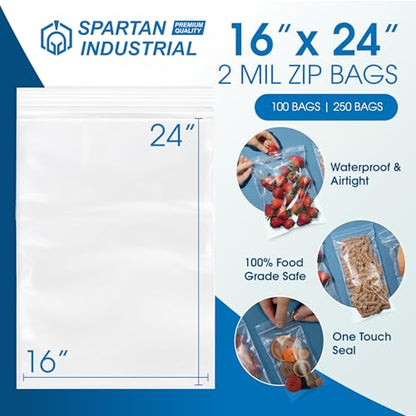 16” X 24” (100 Count) 2 Mil Clear Reclosable Zip Plastic Poly Bags - size: 16” X 24”