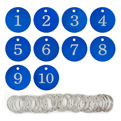 Round Aluminum Engraved Number Tags Key Tags ID Tags (1-10, Blue) - color: Blue, size: 1-10
