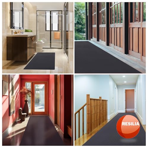 RESILIA Black Plastic Floor Runner - Embossed Wide Rib Waterproof Vinyl, Heavy Duty Protector Mat for Indoor Hardwood, Hard Floors, Garage, Entryway, Kitchen, & Outdoor Use, 36” x 6’, Made in USA - size: 36" x 6'