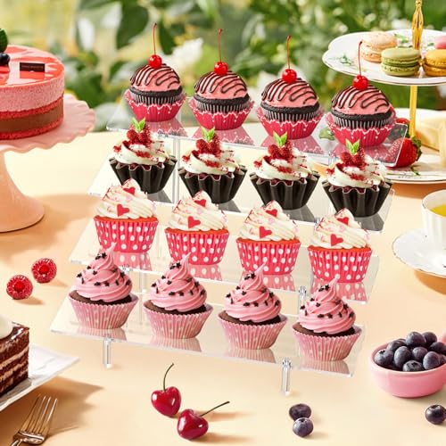 4 Tier Acrylic Display Riser Stand, Clear Perfume Organizer, Cupcake Stand