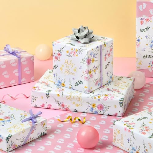 WERNNSAI Baby Wrapping Paper Girl - 16.4 ft Baby Shower Wrapping Paper - color: Girl Baby Floral