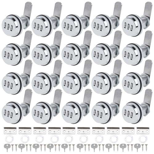 RealPlus Combination Cam Locks 1-1/8" Cylinder Cabinet Lock Security Combi-Cam Password Coded Lock Secure Files Drawers RV Storage Locks (20 Pack, Chrome Finish) - color: Silver, size: 20pcs 1-1/8"