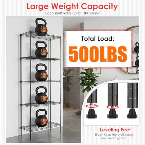 BestOffice | 5-Tier Wire Shelf | 14" x 24" x 60" | Black - color: Black, size: 14"D x 24"W x 60"H（Adjustable）