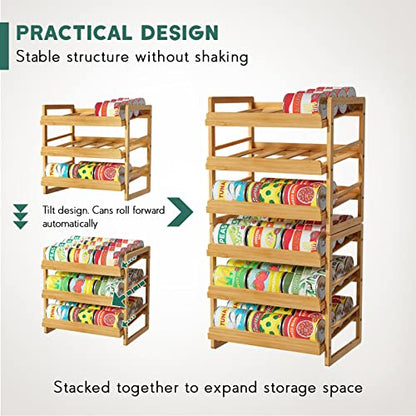 Yumkfoi Bamboo Can Organizer for Pantry, 3 Tier Stackable Can Storage - style: For 36 cans with three tiers design