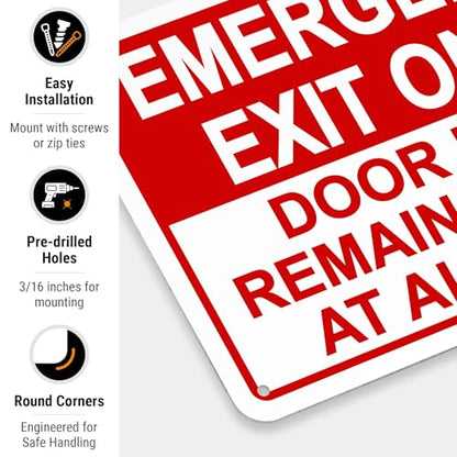 Emergency Exit Only, Door Must Remain Closed Sign, - size: 10x7