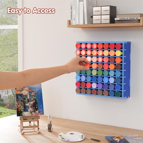 Krafetto 64-Grid Paint Organizer for 2 Oz Bottles, Wall Mount, Blue - color: 1pc blue paint rack
