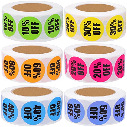 Blcculi 3000 PCS Percent Off Stickers 1 Inch Multicolored 6 Rolls Circle