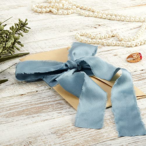 Keypan Dusty Blue Frayed Satin Chiffon Ribbon, 1.5 Inches, 21 Yards - color: Dusty Blue