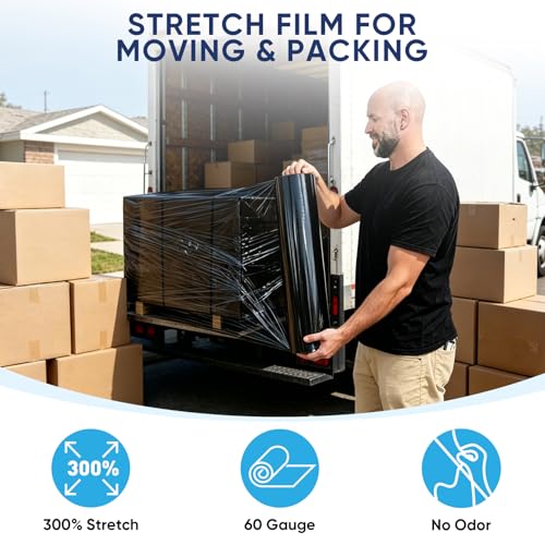TICONN Stretch Wrap Roll, 18 in x 1000 ft Plastic Wrap for Moving Furniture - style: 18''-1PK Black (No handle)