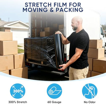 TICONN Stretch Wrap Roll, 18 in x 1000 ft Plastic Wrap for Moving Furniture - style: 18''-2PK Black (No handle)