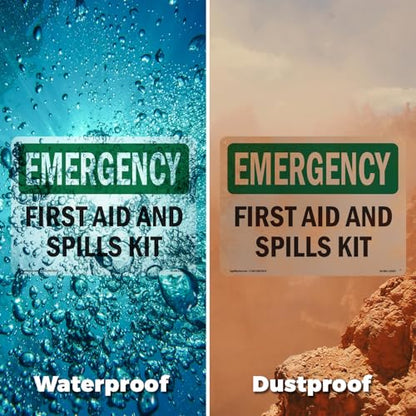 First Aid And Spills Kit OSHA Emergency Rigid Plastic Sign 10 Inch x 7 Inch - 10 Pack - color: Plastic, size: 10 Pack of 10" x 7"