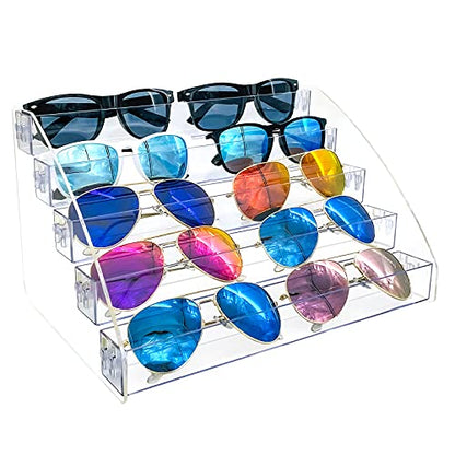 MineDecor 10 Piece Plastic Sunglasses Organizer Clear Eyeglasses Display Case 5 Tier Eyewear Storage Tray Box For Glasses Tabletop Holder Stand - size: 5T