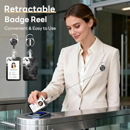 Retractable Badge Holder with Detachable Lanyard, Black Waves - color: Black Waves