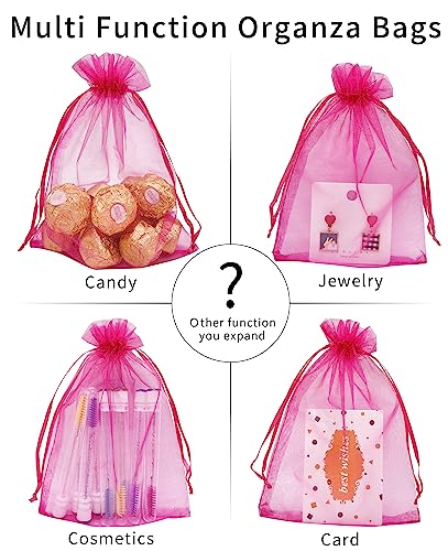 Jexila 100 Pack Hot Pink Organza Mesh Gift Bags 5X7 Girls Party Favor Pouch - color: Hot Pink