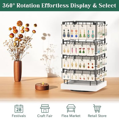 EsLuker.ly Rotating Earring Display Holder Stand for Vendors Selling, White - color: White+Black