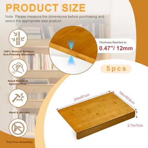 Bamboo Wire Shelf Covers for Wire Shelving,Heavy Duty Wire Rack Covers for Pantry Kitchen Closet Organizer（5pcs,24" W X 16" D - size: 24" W x 16" D